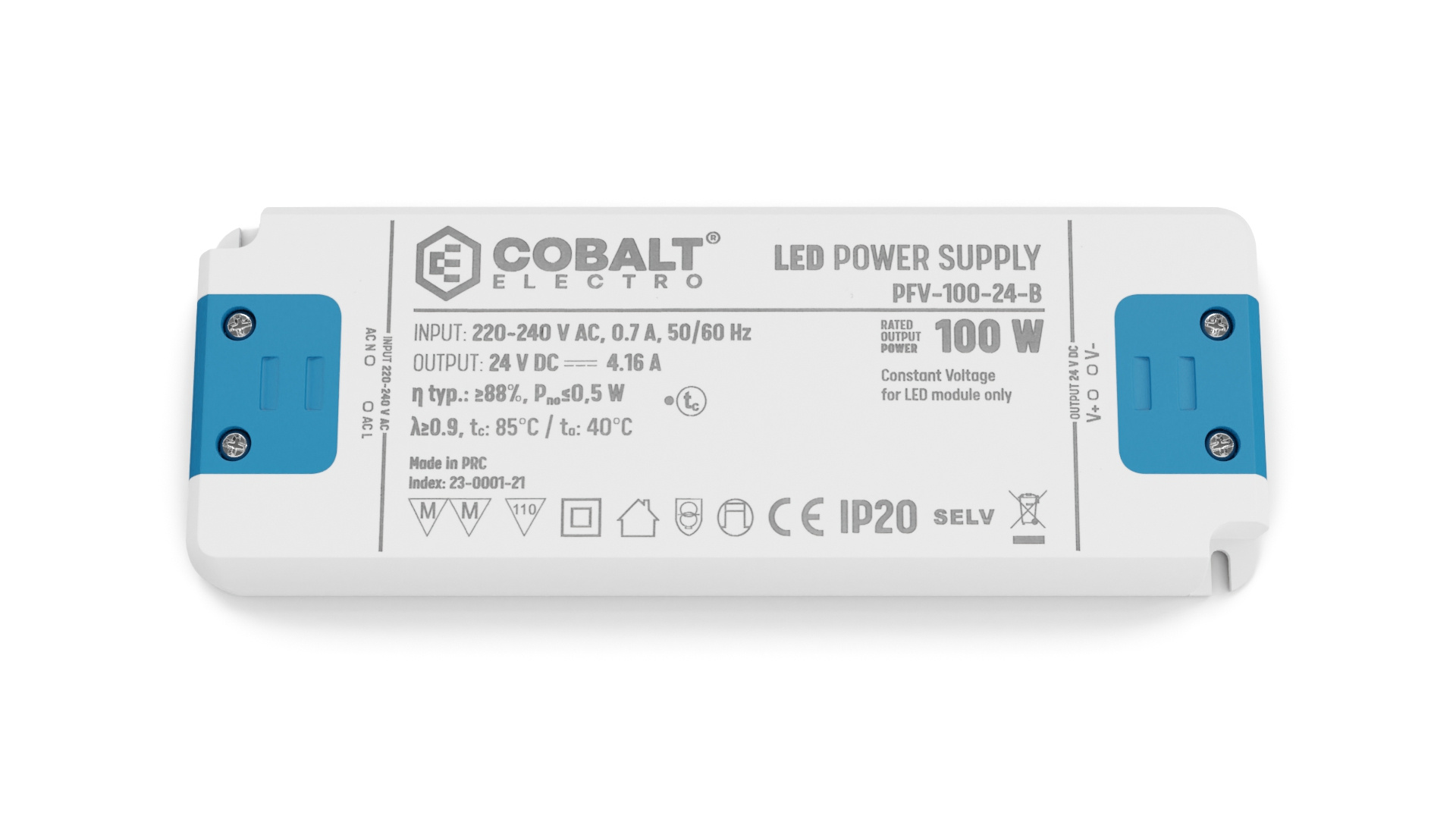 Cobalt Premium Led Strip voeding 24V/100W/4,16A, Max: 80w, Afm:160x58x18mm, 3 Jaar Garantie, foto 5 van 5