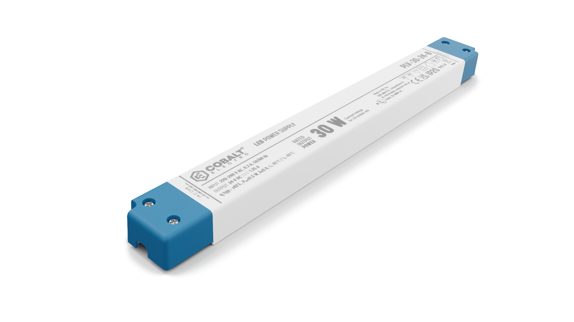 Cobalt LongSlim Premium Led Strip voeding 24V/30W/1,25A, Max: 24w, Afm:251x30x16 mm, 3 Jaar Garantie, foto 3 van 5
