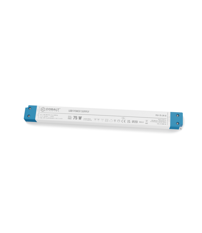 Cobalt LongSlim Premium Led Strip voeding 24V/75W/3,25A, Max: 60w, Afm:305x30x17 mm, 3 Jaar Garantie