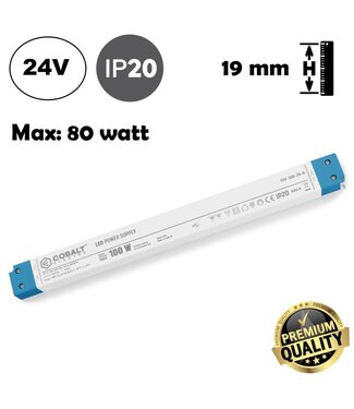Cobalt LongSlim Premium Led Strip voeding 24V/100W/4,17A, Max: 80w, Afm:320x30x19 mm, 3 Jaar Garantie