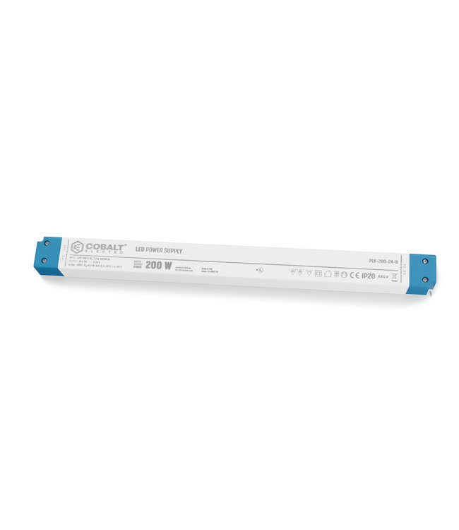 Cobalt LongSlim Premium Led Strip voeding 24V/200W/8,33A, Max: 160w, Afm:360x32x24 mm, 3 Jaar Garantie