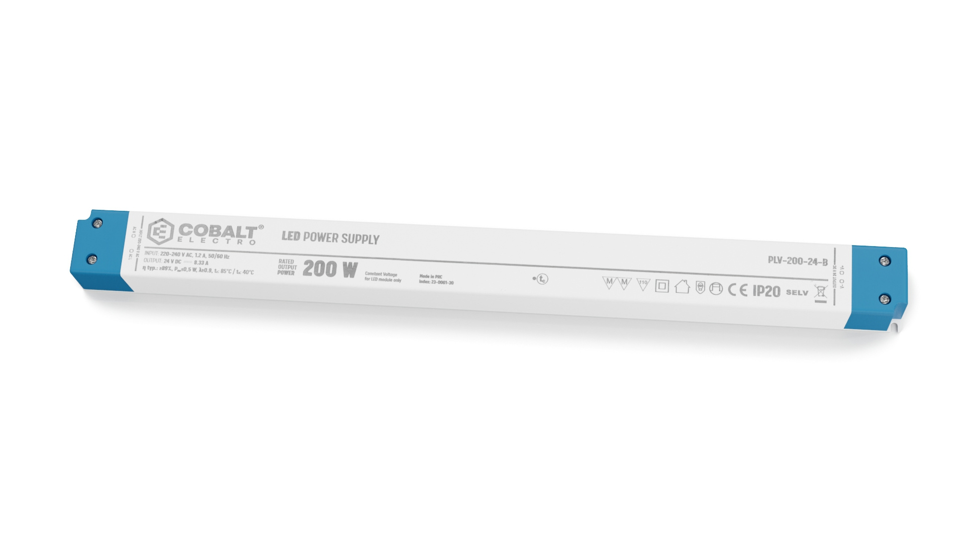Cobalt LongSlim Premium Led Strip voeding 24V/200W/8,33A, Max: 160w, Afm:360x32x24 mm, 3 Jaar Garantie, foto 3 van 5