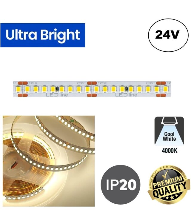 Prime High Lumen Led Strip ROL 5 Meter, 17,5w/m, 192 led/m, 2800Lm/m (160lm/w), 24v, CRI80, IP20, 10mm, 3 Jaar garantie