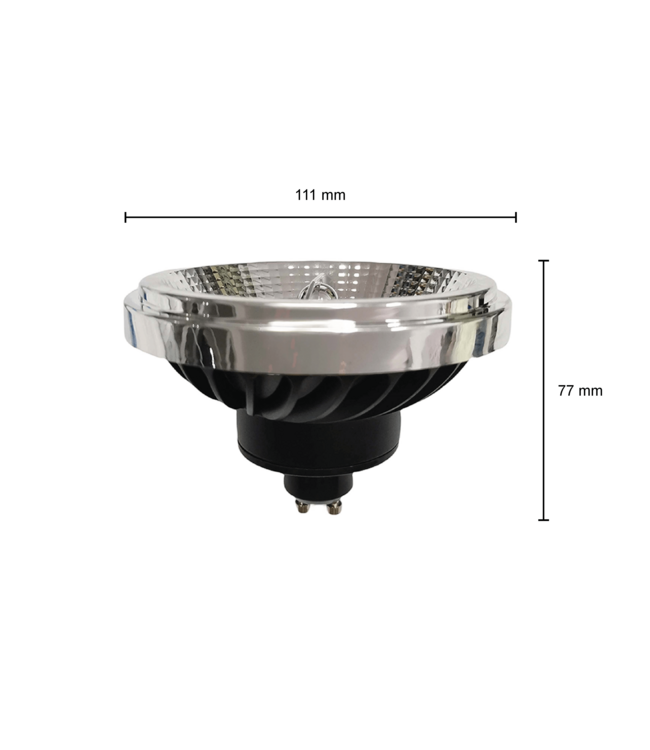 GU10 AR111 LED Spot 15w Zwart, 1050 Lumen, 38°,  CRI90, Dimbaar, 2 Jaar Garantie