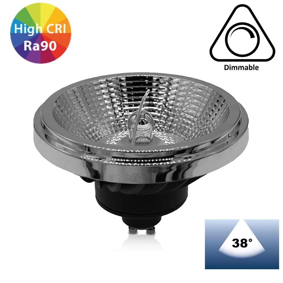 GU10 AR111 LED Spot 15w Zwart, 1050 Lumen, 38°, CRI90, Dimbaar, 2 Jaar Garantie, foto 2 van 6