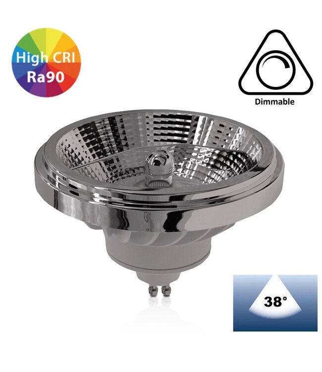 GU10 AR111 LED Spot 15w Wit, 1050 Lumen, 38°,  CRI90, Dimbaar, 2 Jaar Garantie
