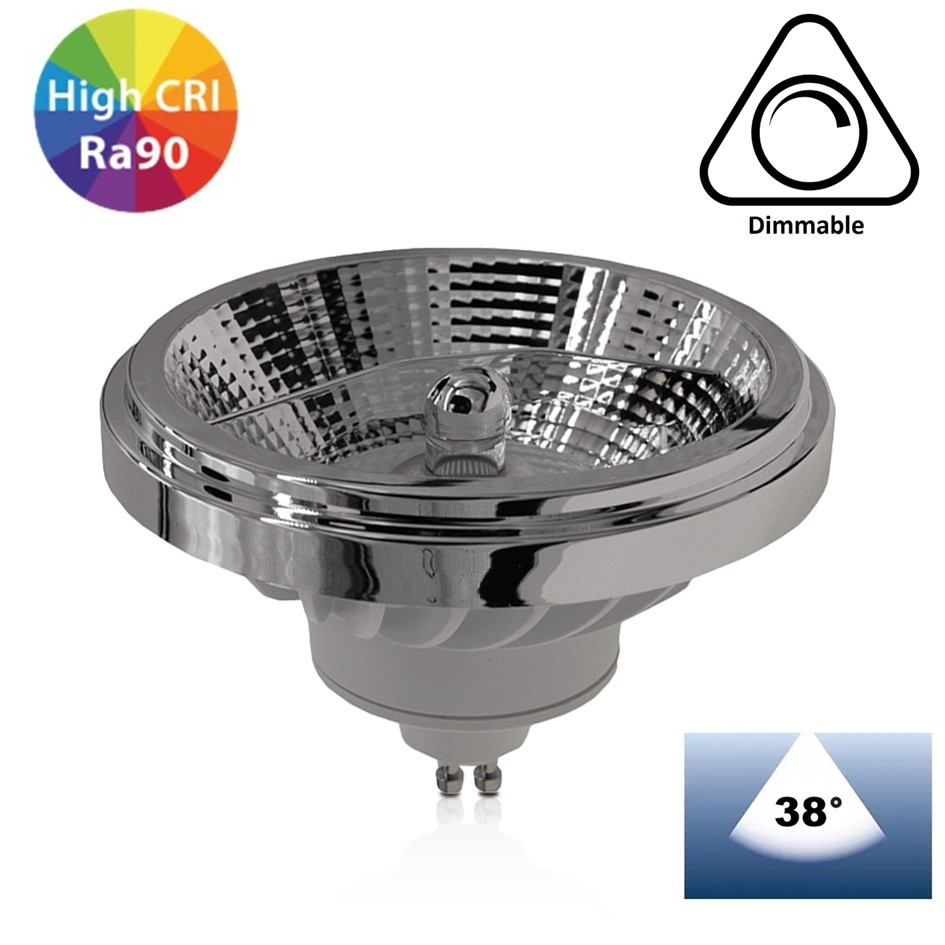 GU10 AR111 LED Spot 15w Wit, 1050 Lumen, 38°, CRI90, Dimbaar, 2 Jaar Garantie, foto 2 van 6
