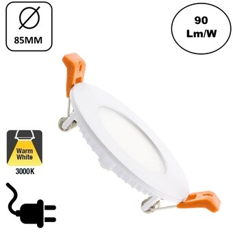 LED Downlighter Slim-U 3w, 270 Lumen, Wit, Aluminium Body, Stekkerklaar, Gatmaat Φ75mm, 2 Jaar Garantie