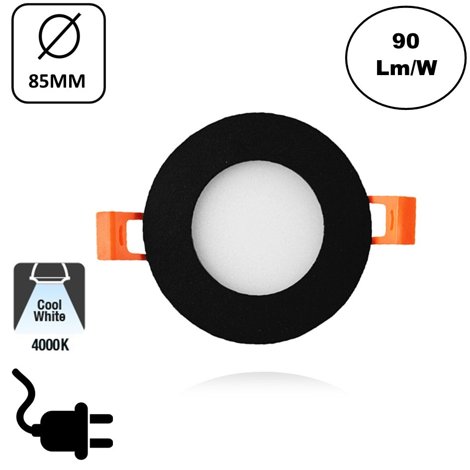 LED Downlighter Slim-U 3w, 270 Lumen, Zwart, Aluminium Body, Stekkerklaar, Gatmaat Φ75mm, 2 Jaar Garantie, foto 6 van 6