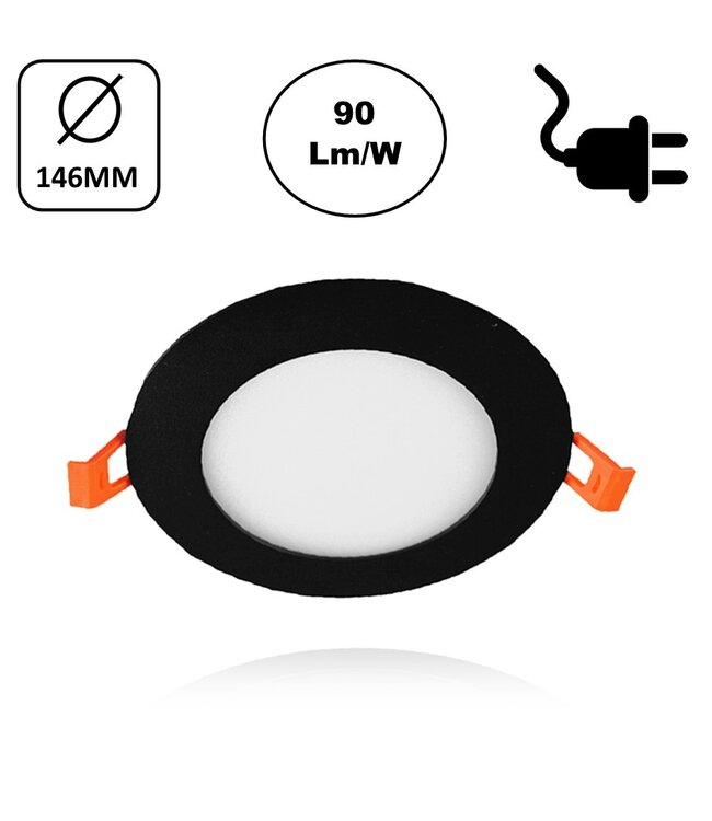 LED Downlighter Slim-U 9w, 810 Lumen, Zwart, Aluminium Body, Stekkerklaar, Gatmaat Φ125mm, 2 Jaar Garantie