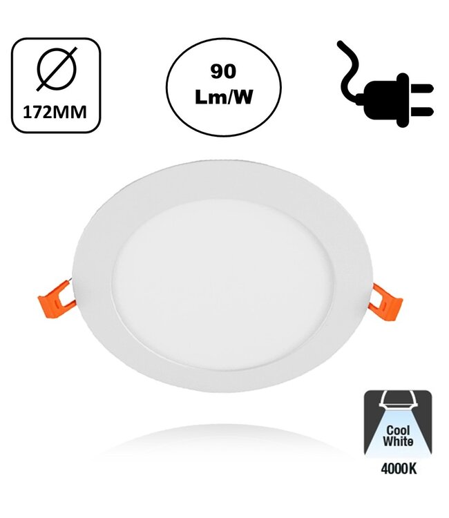 LED Downlighter Slim-U 12w, 1080 Lumen, Wit, Aluminium Body, Stekkerklaar, Gatmaat Φ160mm, 2 Jaar Garantie