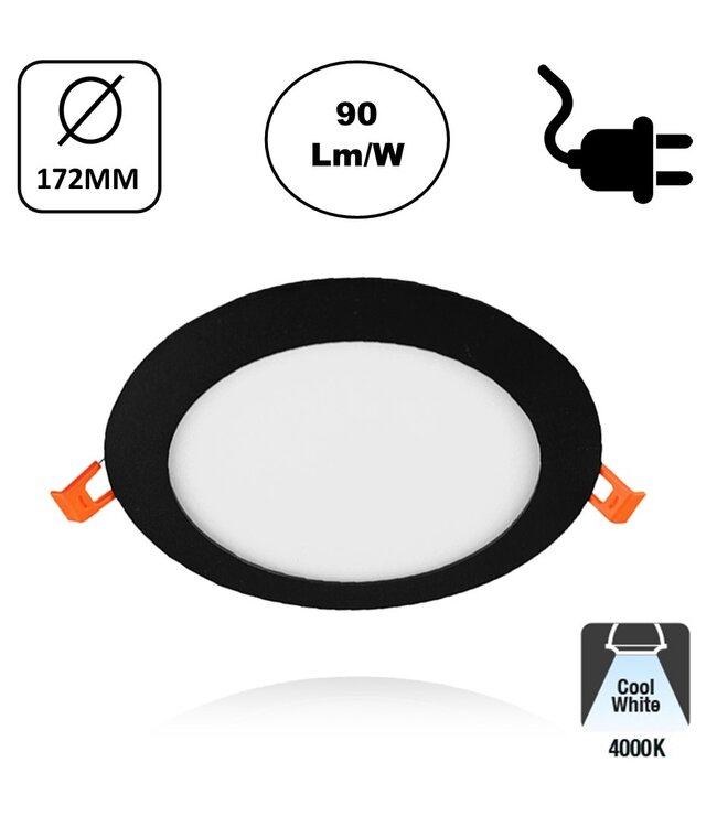 LED Downlighter Slim-U 12w, 1080 Lumen, Zwart, Aluminium Body, Stekkerklaar, Gatmaat Φ160mm, 2 Jaar Garantie
