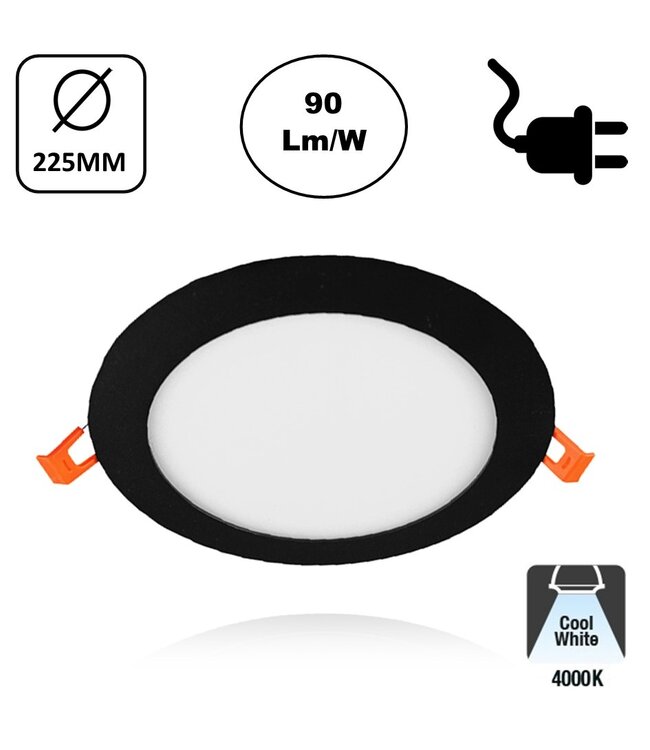 LED Downlighter Slim-U 18w, 1620 Lumen, Zwart, Aluminium Body, Stekkerklaar, Gatmaat Φ210mm, 2 Jaar Garantie