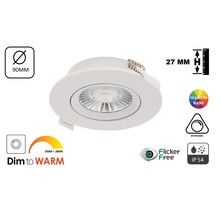 Inbouw LED Spot 6w Luxe-Flat, 450 Lumen, Dim To Warm, Kantelbaar, IP54, Dimbaar, CRI90, Wit Armatuur, Gatmaat 75mm, 2 Jaar Garantie