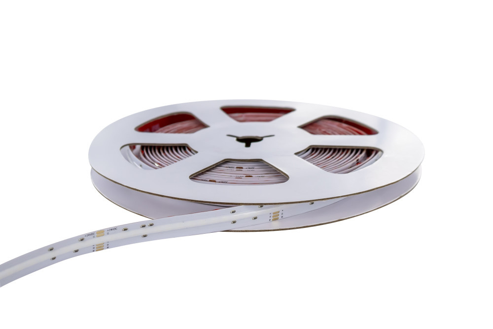 Premium Led Strip ROL 5 Meter COB, 16w/m, 896 led/m, RGB+ Warm Wit (3000K), CRI90, 24v, IP20, 12mm, 3 Jaar garantie, foto 2 van 6