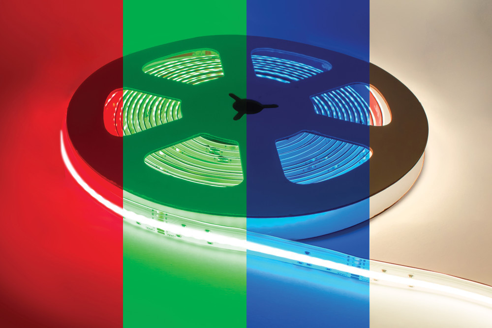 Premium Led Strip ROL 5 Meter COB, 16w/m, 896 led/m, RGB+ Warm Wit (3000K), CRI90, 24v, IP20, 12mm, 3 Jaar garantie, foto 4 van 6