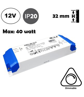 GLP TRIAC Dimming Led Strip voeding 12V/50W/4,16A, Max: 42w, Dimbaar, Afm:166x52x32mm, 2 Jaar Garantie