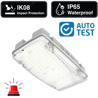 Auto-Test High Bay Opbouw LED Bulkhead 10/15 Watt, 1000/1500 Lumen, IP65, IK08, Standalone 3 Uurs-Nood, 3 Jaar garantie