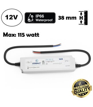 Cobalt Premium IP67 Waterproof Led Strip voeding 12V/144W/12A, Max: 115w, Afm:190x52x37 mm, 3 Jaar Garantie