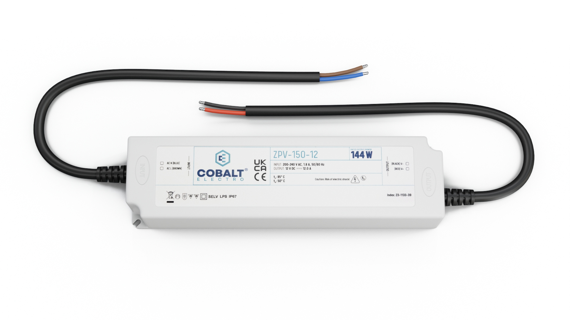 Cobalt Premium IP67 Waterproof Led Strip voeding 12V/144W/12A, Max: 115w, Afm:190x52x37 mm, 3 Jaar Garantie, foto 5 van 5