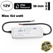 Cobalt Premium IP67 Waterproof Led Strip voeding 12V/192W/16A, Max: 154w, Afm:190x63x38 mm, 3 Jaar Garantie