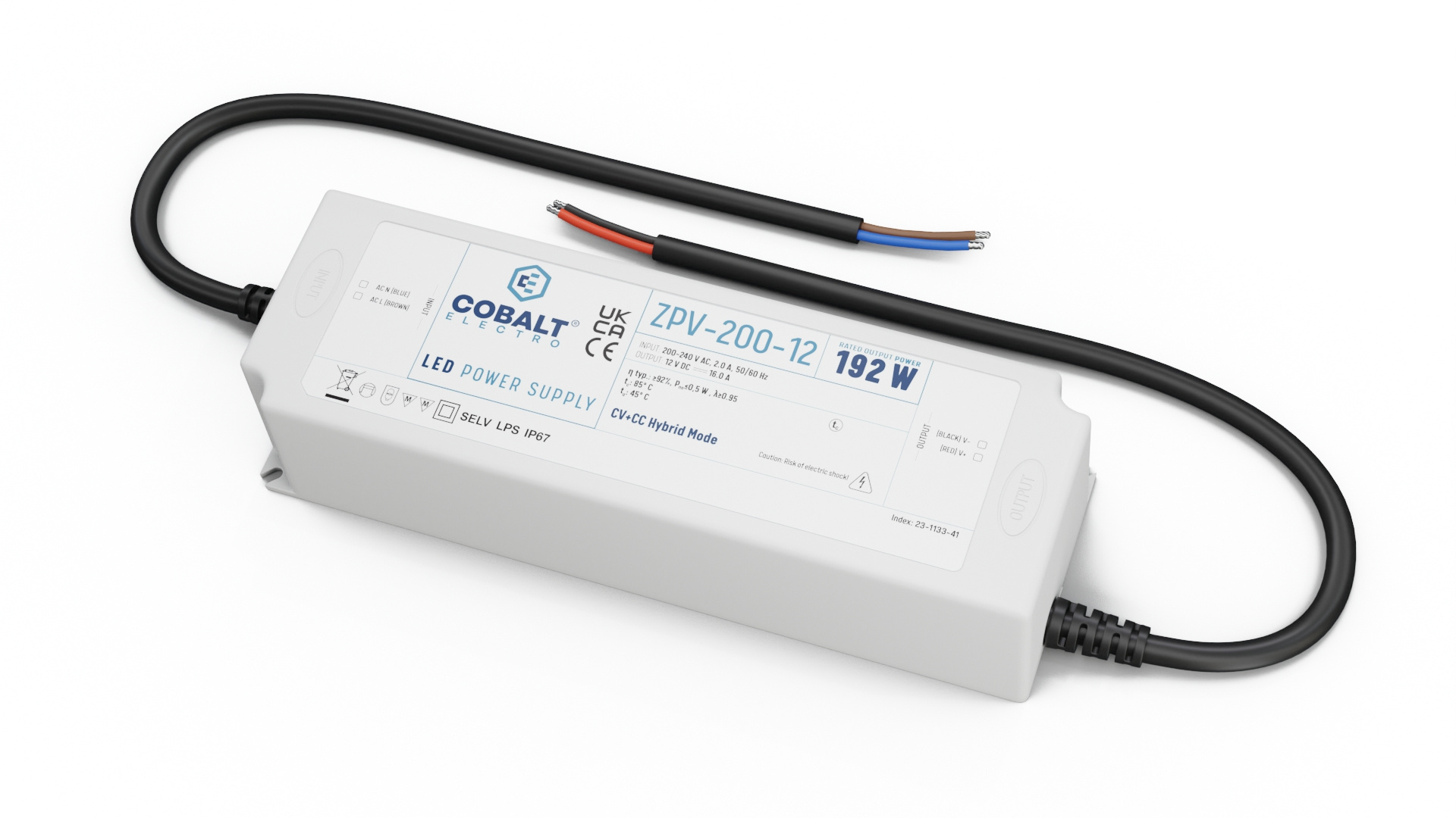 Cobalt Premium IP67 Waterproof Led Strip voeding 12V/192W/16A, Max: 154w, Afm:190x63x38 mm, 3 Jaar Garantie, foto 4 van 5