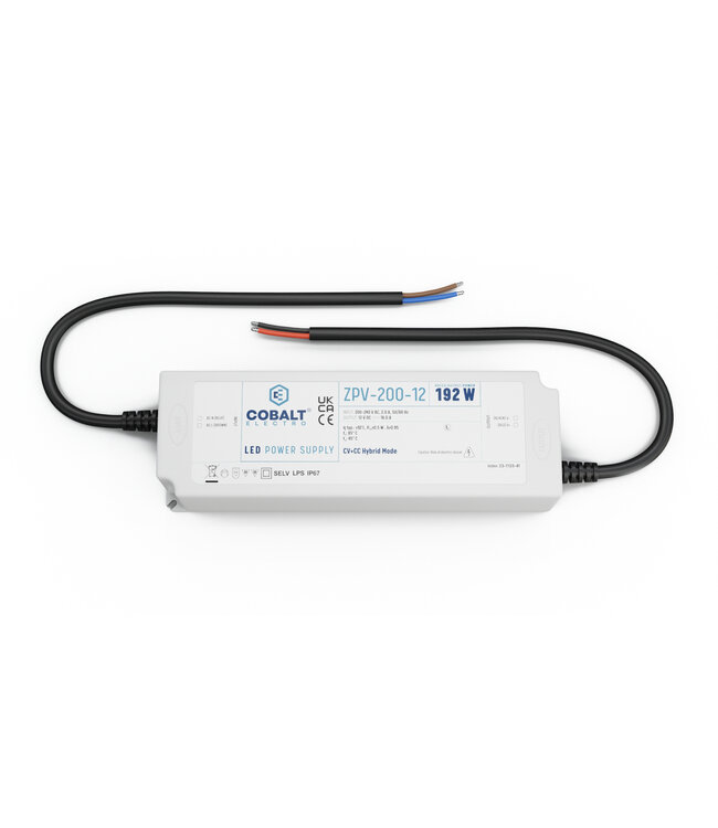 Cobalt Premium IP67 Waterproof Led Strip voeding 12V/192W/16A, Max: 154w, Afm:190x63x38 mm, 3 Jaar Garantie