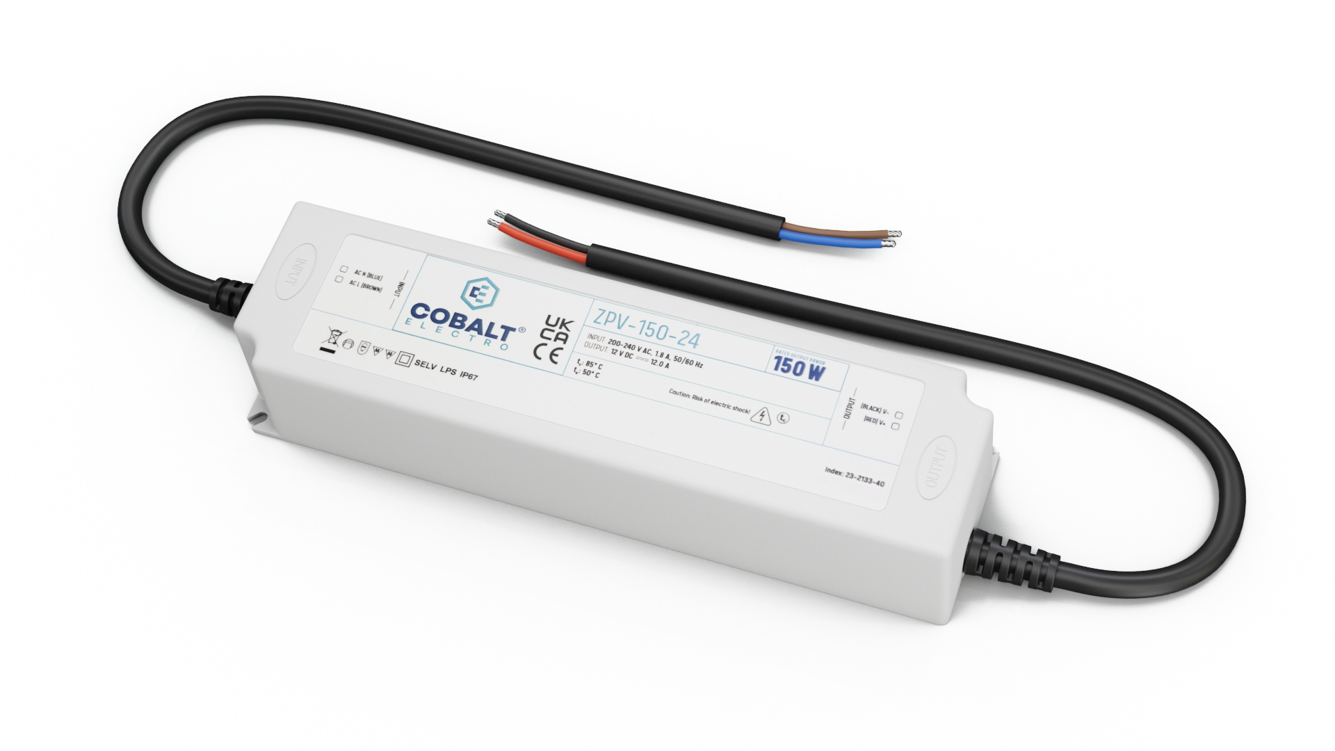 Cobalt Premium IP67 Waterproof Led Strip voeding 24V/150W/6,25A, Max: 120w, Afm:190x52x37 mm, 3 Jaar Garantie, foto 4 van 5
