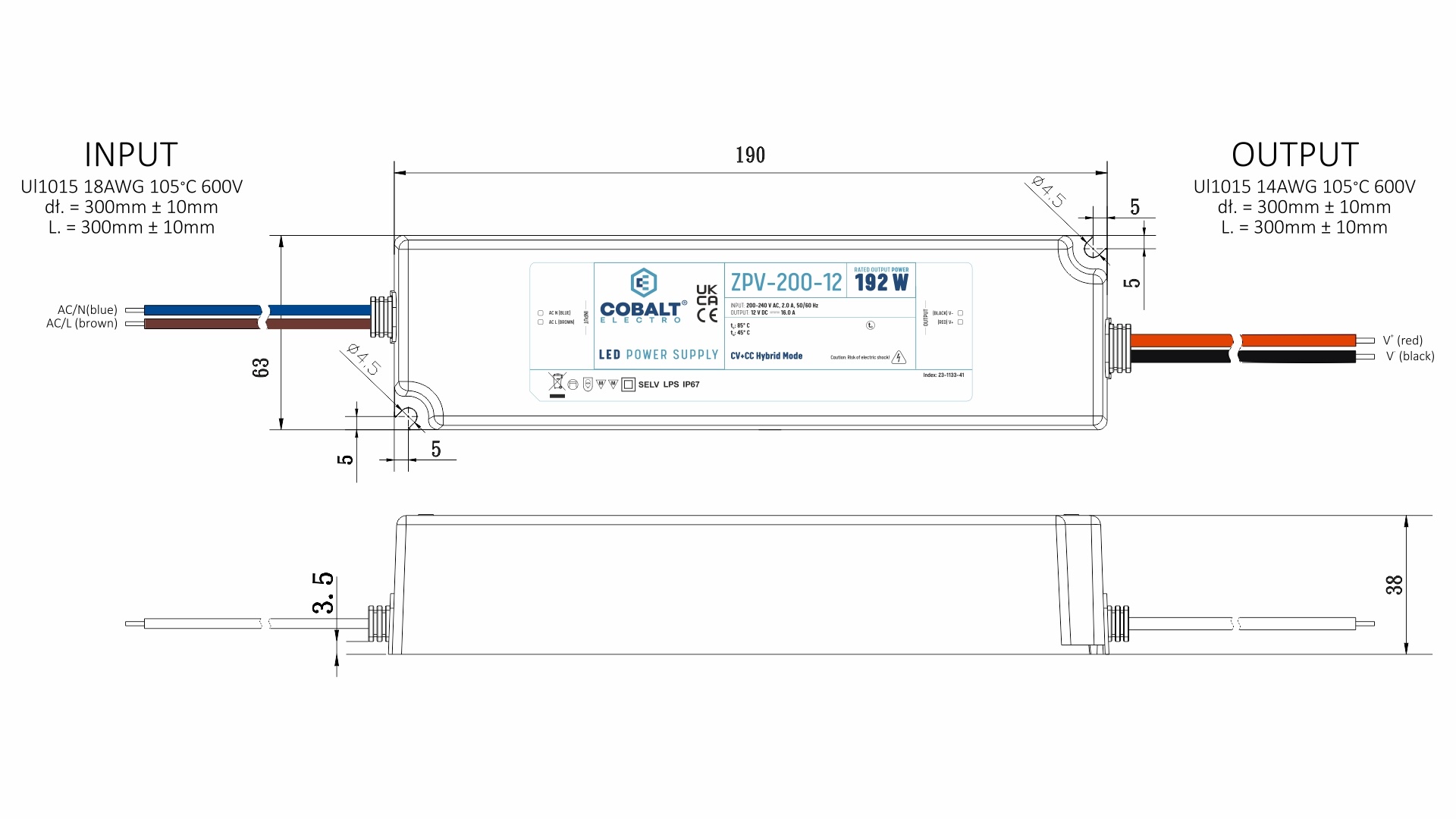 Cobalt Premium IP67 Waterproof Led Strip voeding 24V/200W/8,3A, Max: 160w, Afm:190x63x37 mm, 3 Jaar Garantie, foto 2 van 5