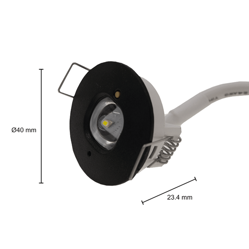 Auto-Test Mini LED Nood Downlighter Zwart, 1w, 130 lumen, Ø35 mm gatmaat, 2 Jaar Garantie, foto 2 van 6
