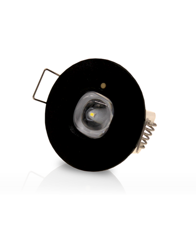 Auto-Test Mini LED Nood Downlighter Zwart, 1w, 130 lumen, Ø35 mm gatmaat, 2 Jaar Garantie