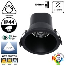 Verluxe Inbouw LED Spot Zwart 12w, 900Lm, IP44, CCT Switch (2700K/3000K/4000K), Dimbaar, UGR<16, CRI90, Gatmaat 120mm, 3 Jaar Garantie