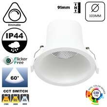 Verluxe Inbouw LED Spot Wit 9w, 700Lm, IP44, CCT Switch (2700K/3000K/4000K), Dimbaar, UGR<16, CRI90, Gatmaat 90mm, 3 Jaar Garantie