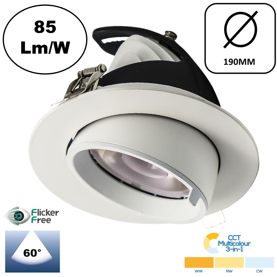 LED Banaanspot 33w, CCT (3000K/4000K/6000K), 3400 lm (100lm/w), Gatmaat 180mm, Wit, 3 Jaar Garantie