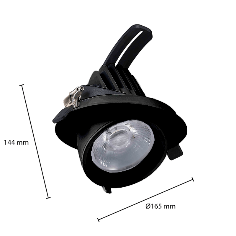 LED Banaanspot 30w, CCT (2700K/3000K/4000K), 2700 lm (90lm/w), Gatmaat 145mm, Zwart, 3 Jaar Garantie, foto 5 van 5