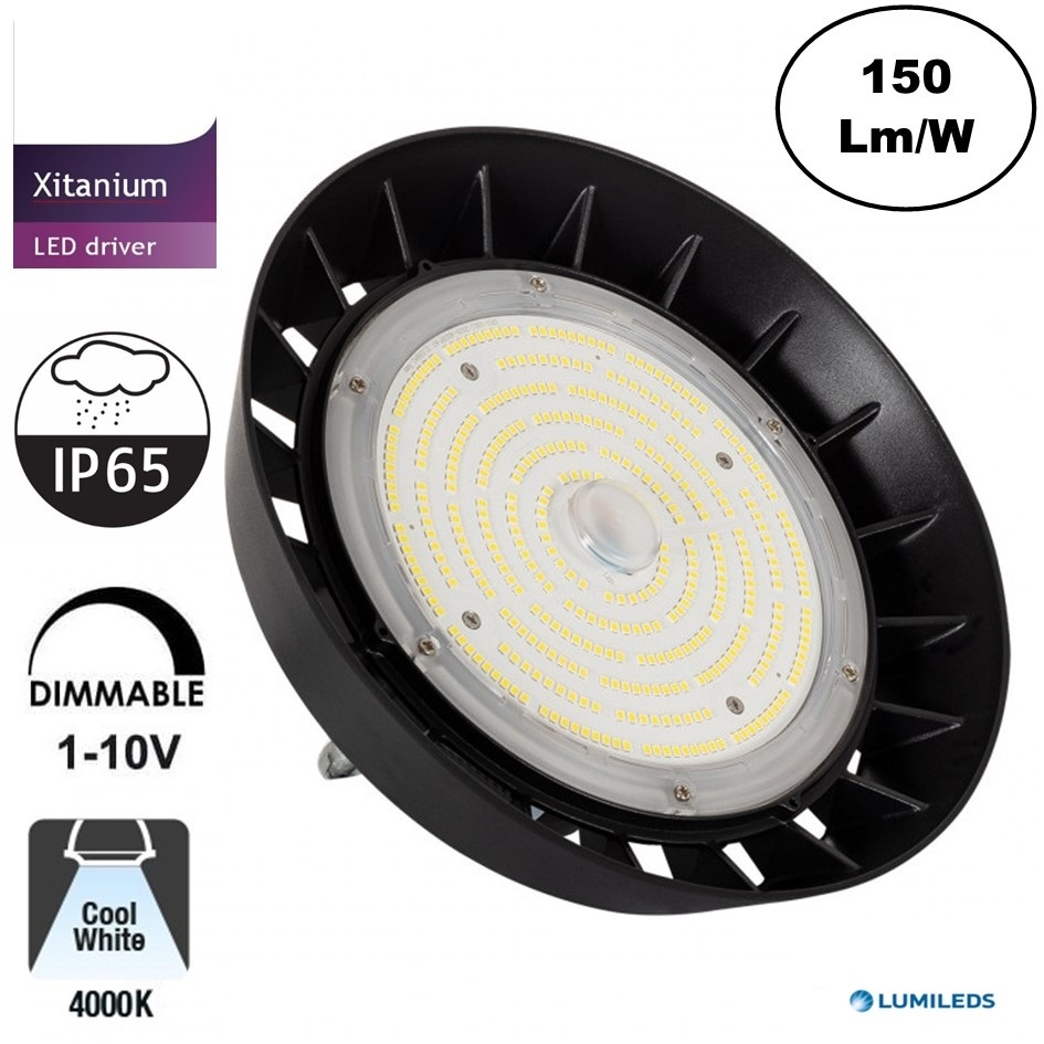 UITVERKOOP: High Bay Led Ufo 150w, 22500 Lumen, IP65, 1-10v Dimmable Philips LED Driver