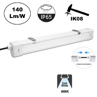 UCT LED Tri Proof 150cm, 45w, 6300 Lumen (140lm/w), PH LED Driver, IK08, IP65, 5 jaar garantie