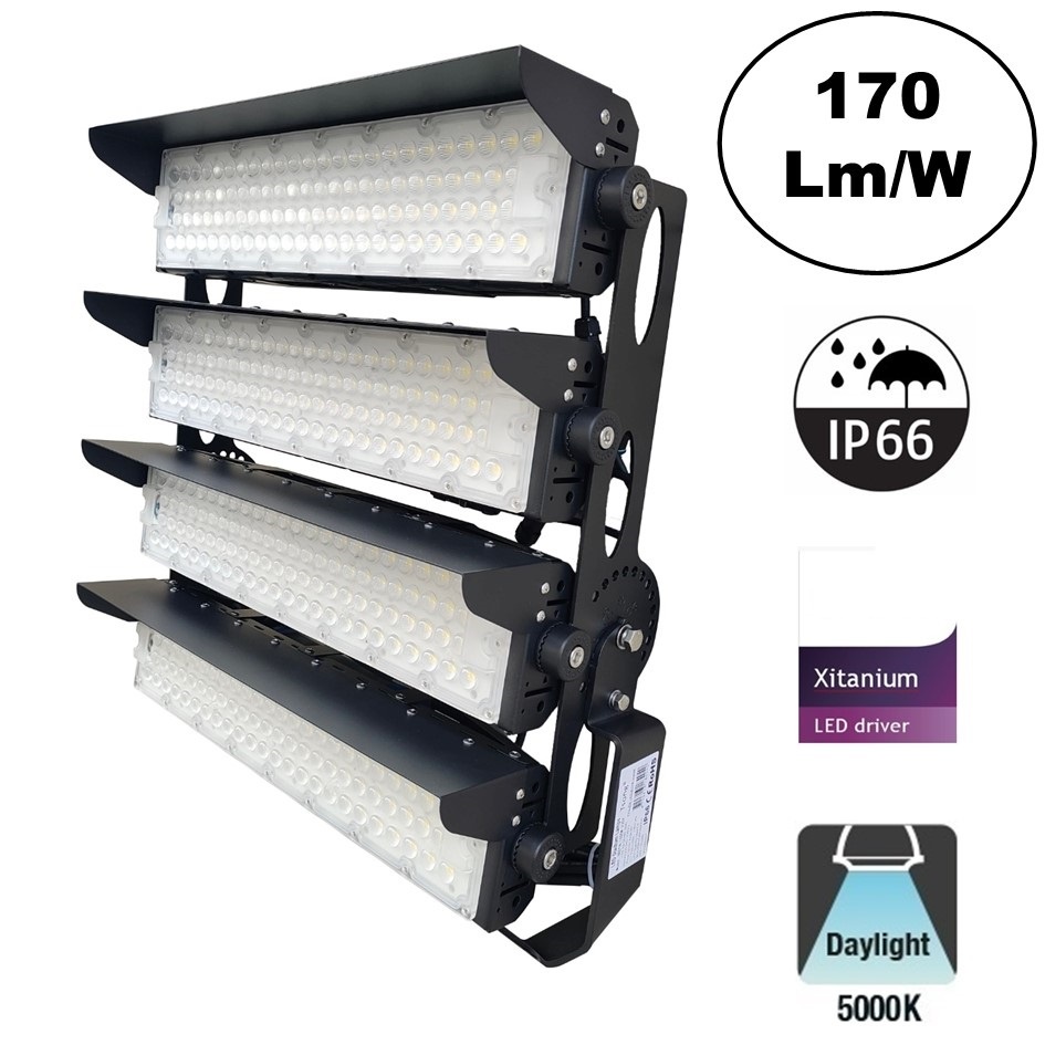 LED Terreinverlichting 1000w, 170000 Lumen (170lm/w), 5000K Puur Wit, IP66, PH Xitanium LED Driver, 5 Jaar Garantie