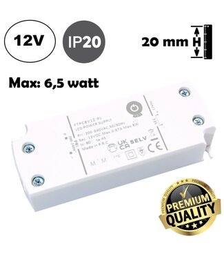 POS Premium Led Strip voeding 12V/8W/0,67A, Max: 6,5w, Afm:101x39.5x19,5mm, 3 Jaar Garantie