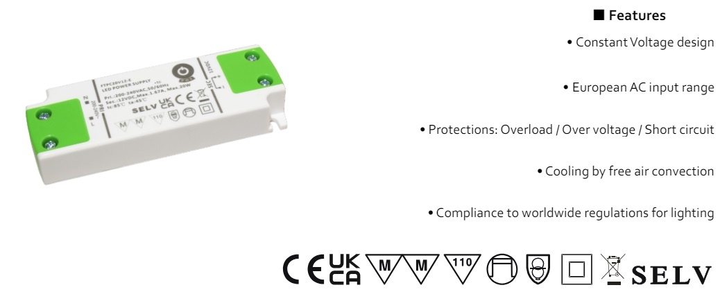 POS Premium Led Strip voeding 12V/20W/1,67A, Max: 16w, Afm:103x35.5x16mm, 3 Jaar Garantie, foto 2 van 4