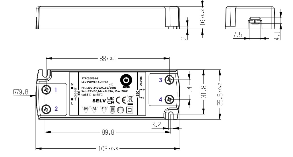 POS Premium Led Strip voeding 12V/20W/1,67A, Max: 16w, Afm:103x35.5x16mm, 3 Jaar Garantie, foto 4 van 4