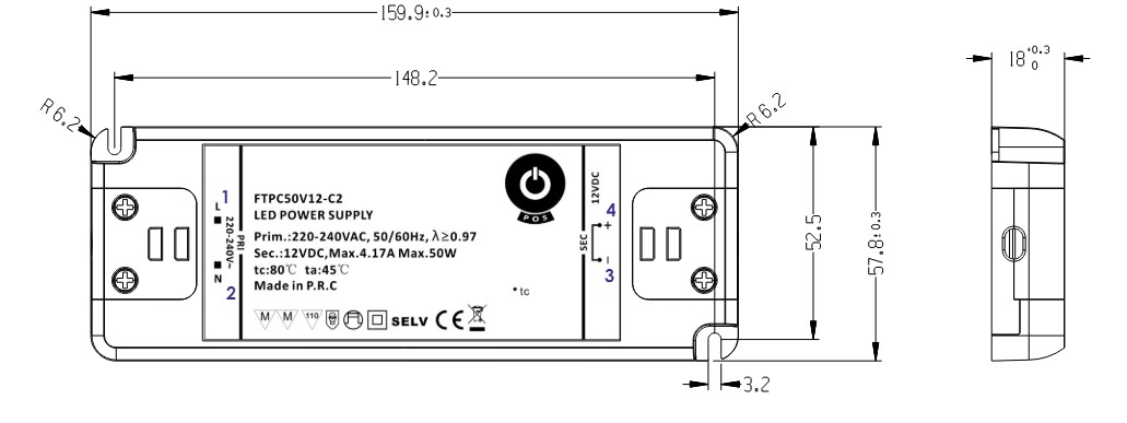 POS Premium Led Strip voeding 12V/50W/4,16A, Max: 40w, Afm: 160x58x18mm, 3 Jaar Garantie, foto 3 van 4