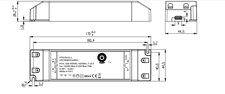 POS Premium Led Strip voeding 12V/75W/6,25A, Max: 60w, Afm: 170x45x29mm, 3 Jaar Garantie, foto 2 van 3