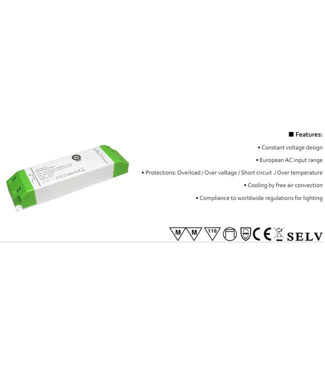 POS Premium Led Strip voeding 12V/75W/6,25A, Max: 60w, Afm: 170x45x29mm, 3 Jaar Garantie