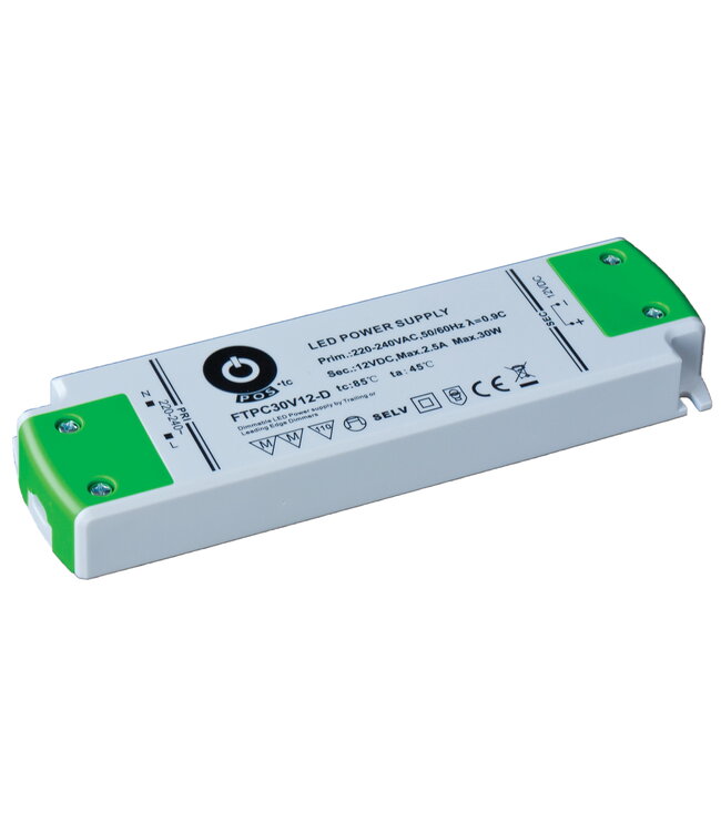 POS TRIAC Dimming Led Strip voeding 12V/30W/2,5A, Max: 26w, Dimbaar, Afm:159x46x18mm, 3 Jaar Garantie