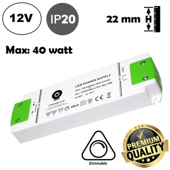 POS TRIAC Dimming Led Strip voeding 12V/50W/4,17A, Max: 40w, Dimbaar, Afm:177x58x22mm, 3 Jaar Garantie