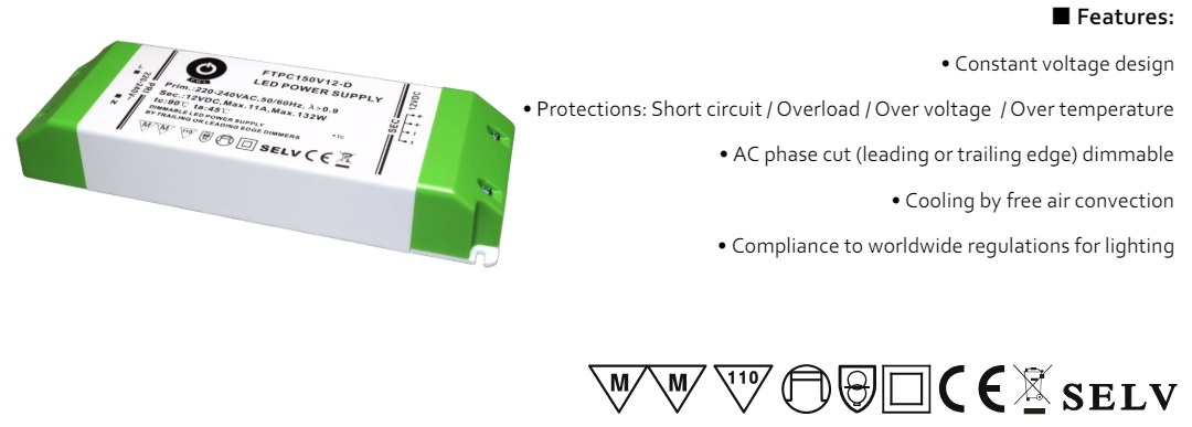 POS TRIAC Dimming Led Strip voeding 12V/132W/11A, Max: 106w, Dimbaar, Afm:170x57x31mm, 3 Jaar Garantie, foto 3 van 3
