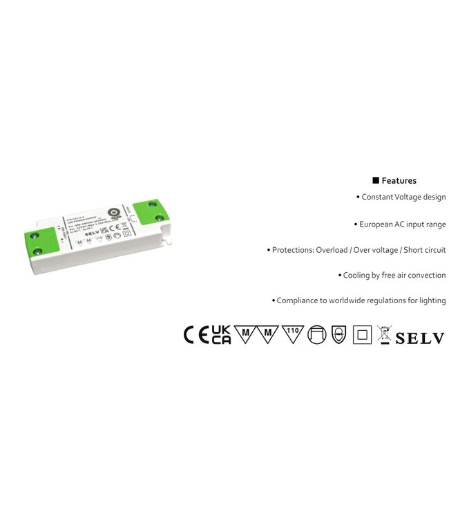 POS Premium Led Strip voeding 24V/15W/0,62A, Max: 12w, Afm:101x36x16mm, 3 Jaar Garantie