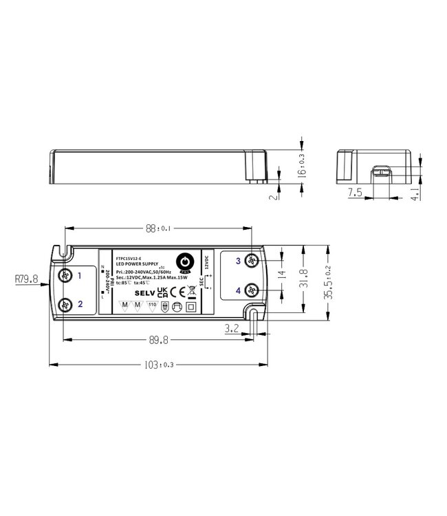 POS Premium Led Strip voeding 24V/15W/0,62A, Max: 12w, Afm:101x36x16mm, 3 Jaar Garantie