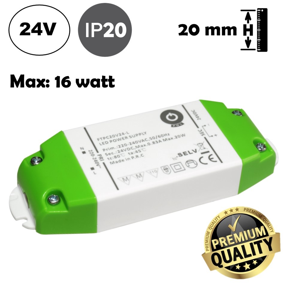 POS Premium Led Strip voeding 24V/20W/0,83A, Max: 16w, Afm:123x45x20mm, 3 Jaar Garantie